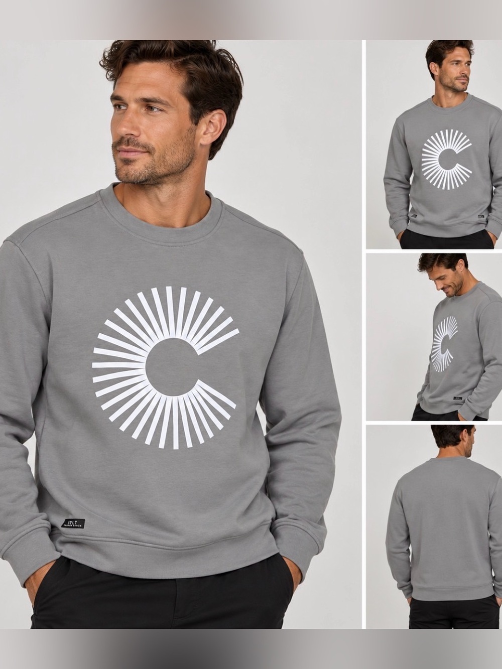 BYLT Premium Basics Men’s Crewneck Sweatshirt Fawn Gray Graphic Size M
